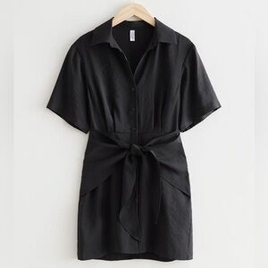 & Other Stories Tie Front Mini Shirt Dress Black Size 4